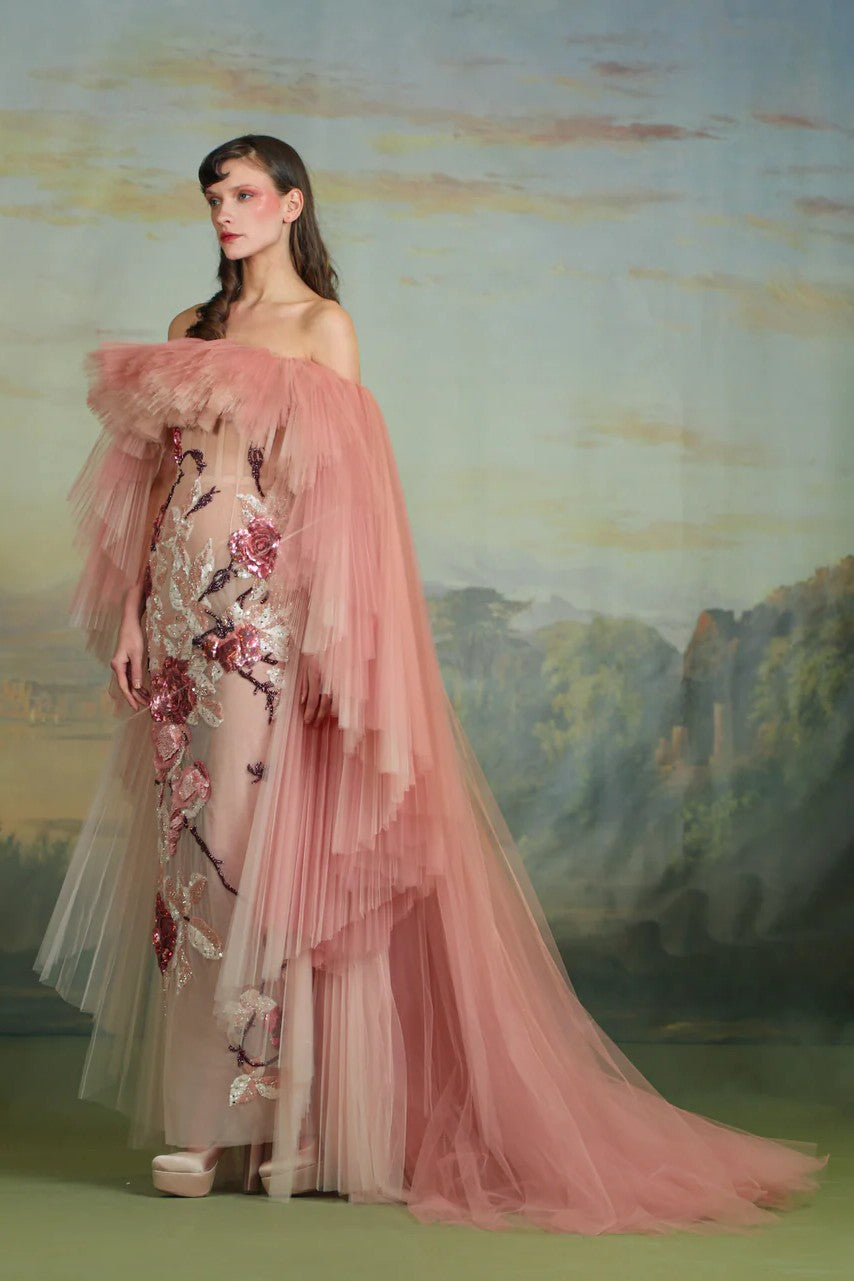 Off Shoulder Draped Gown