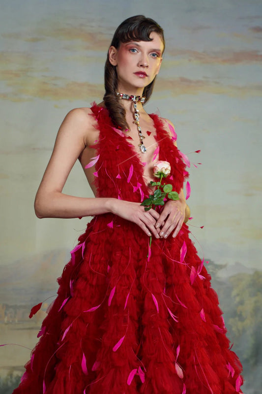 Sleeveless Ruffled A-Line Gown