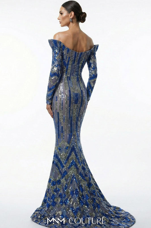 Sequined Upside-Down Cap Sleeve Gown