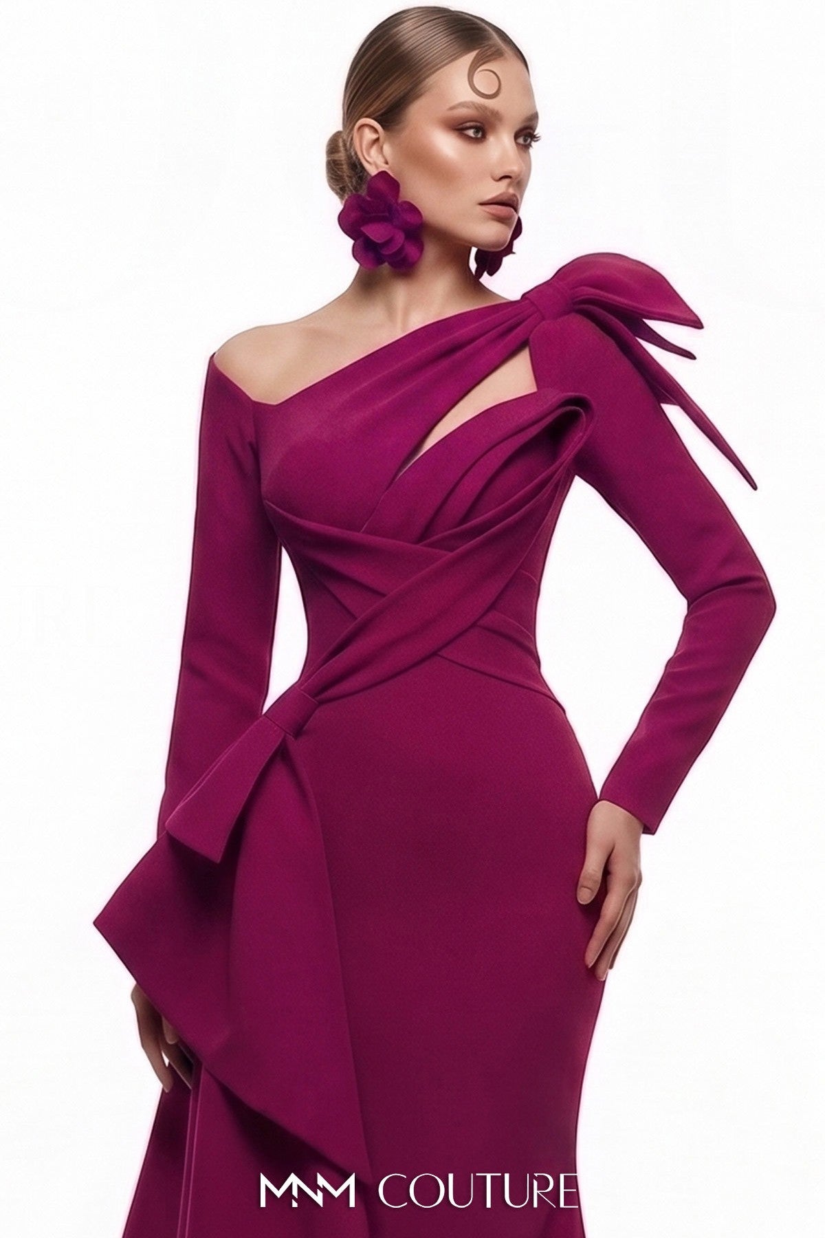 Asymmetric Long Sleeve Mermaid Gown