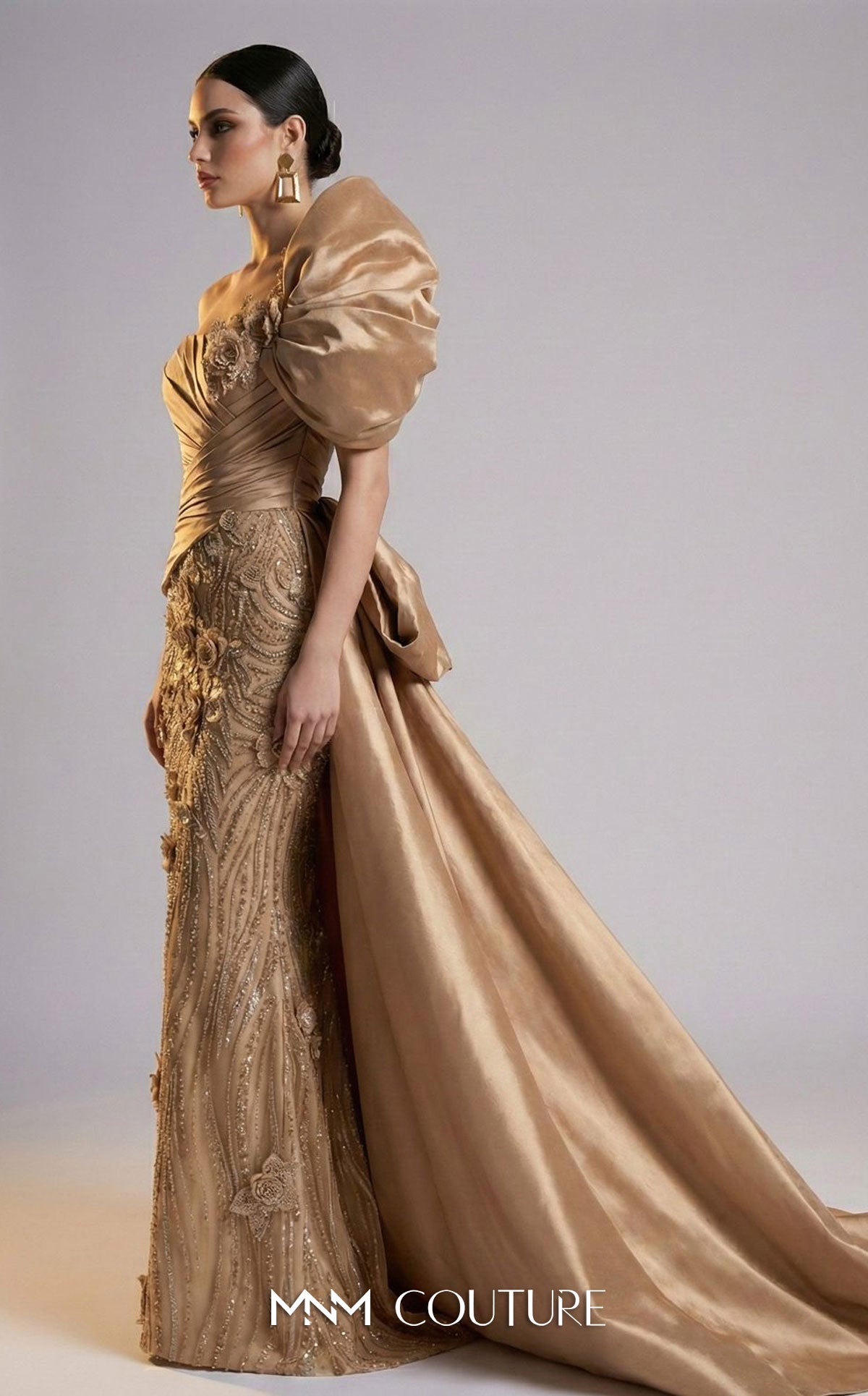 Beaded Floral Appliqué Mermaid Gown