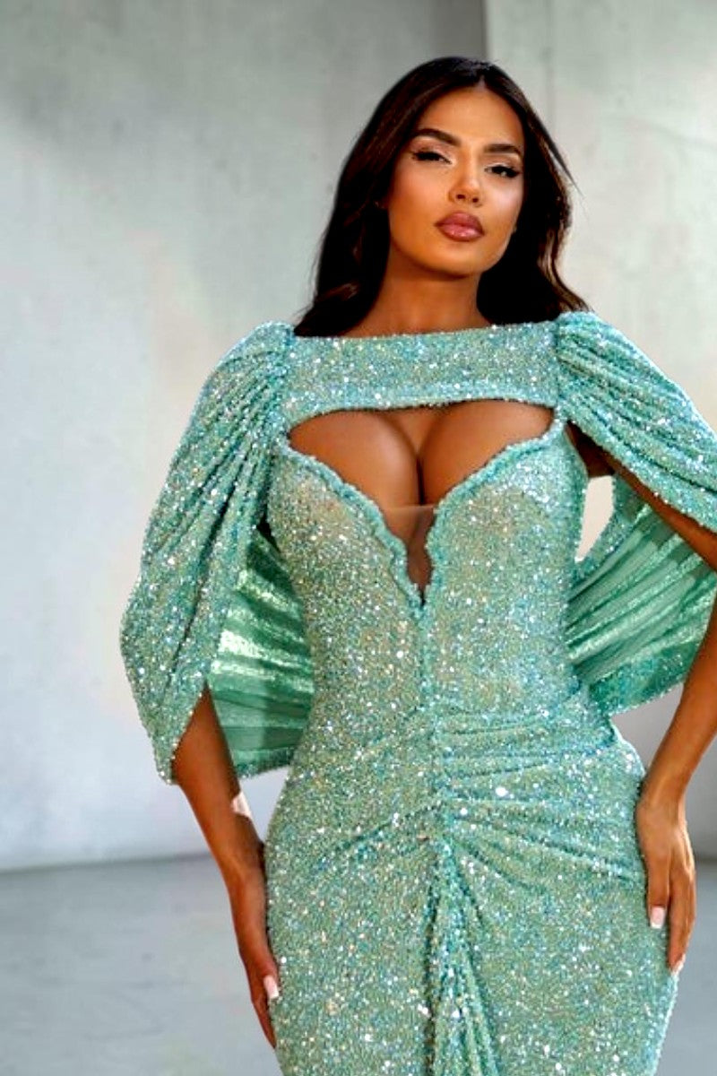 Beaded Capelet Gown