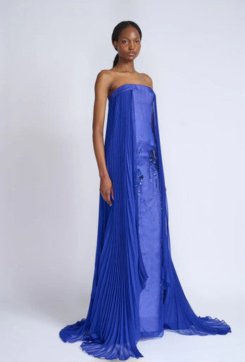 Yves Blue Organza and Chiffon Gown