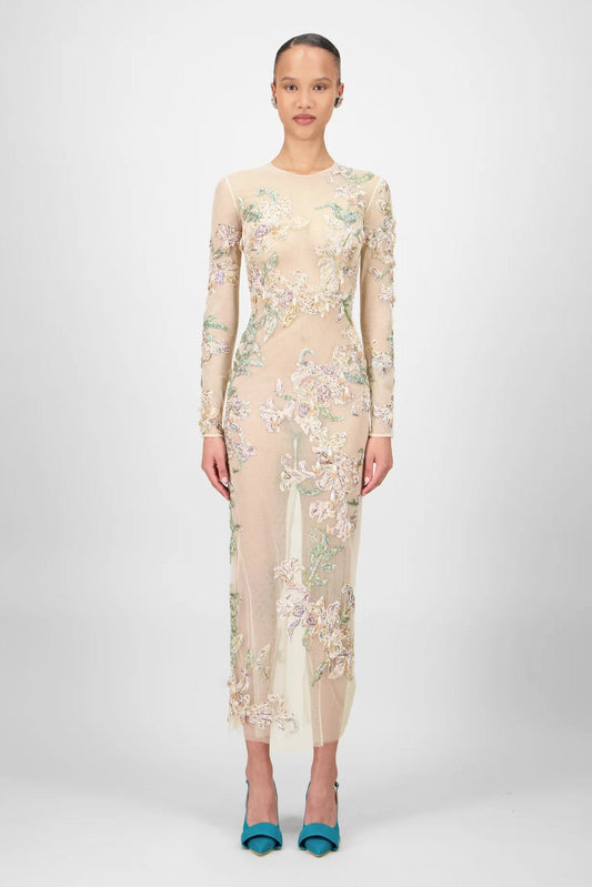 Floral Beaded Midi Dress