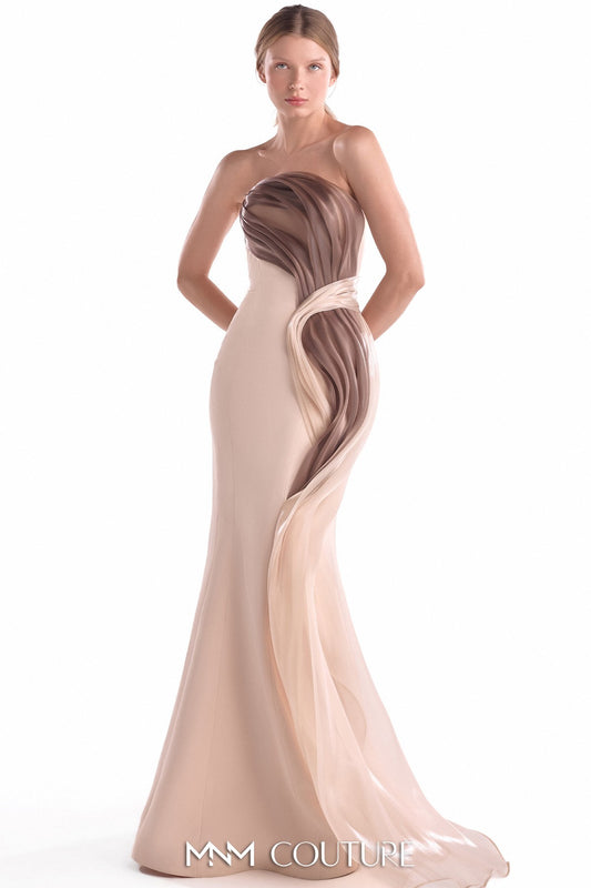 Sculpted Flow Nude-Brown Organza Mermaid Gown
