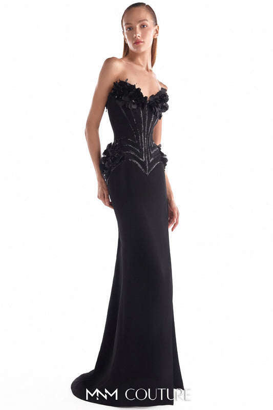 Noir Petal-Embellished Sculpted Corset Gown