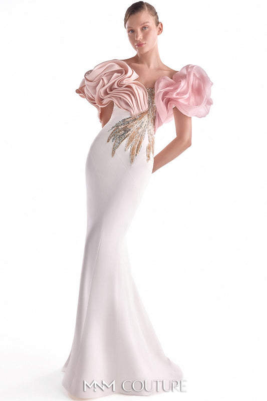 Blooming Blush Shoulders Embellished Mermaid Gown