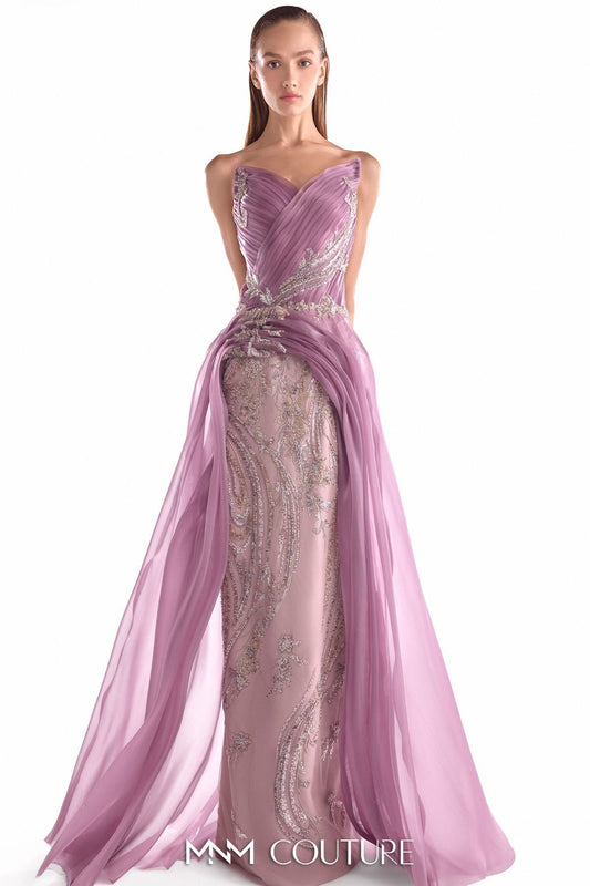 Old Rose Floral Lace and Organza Gown