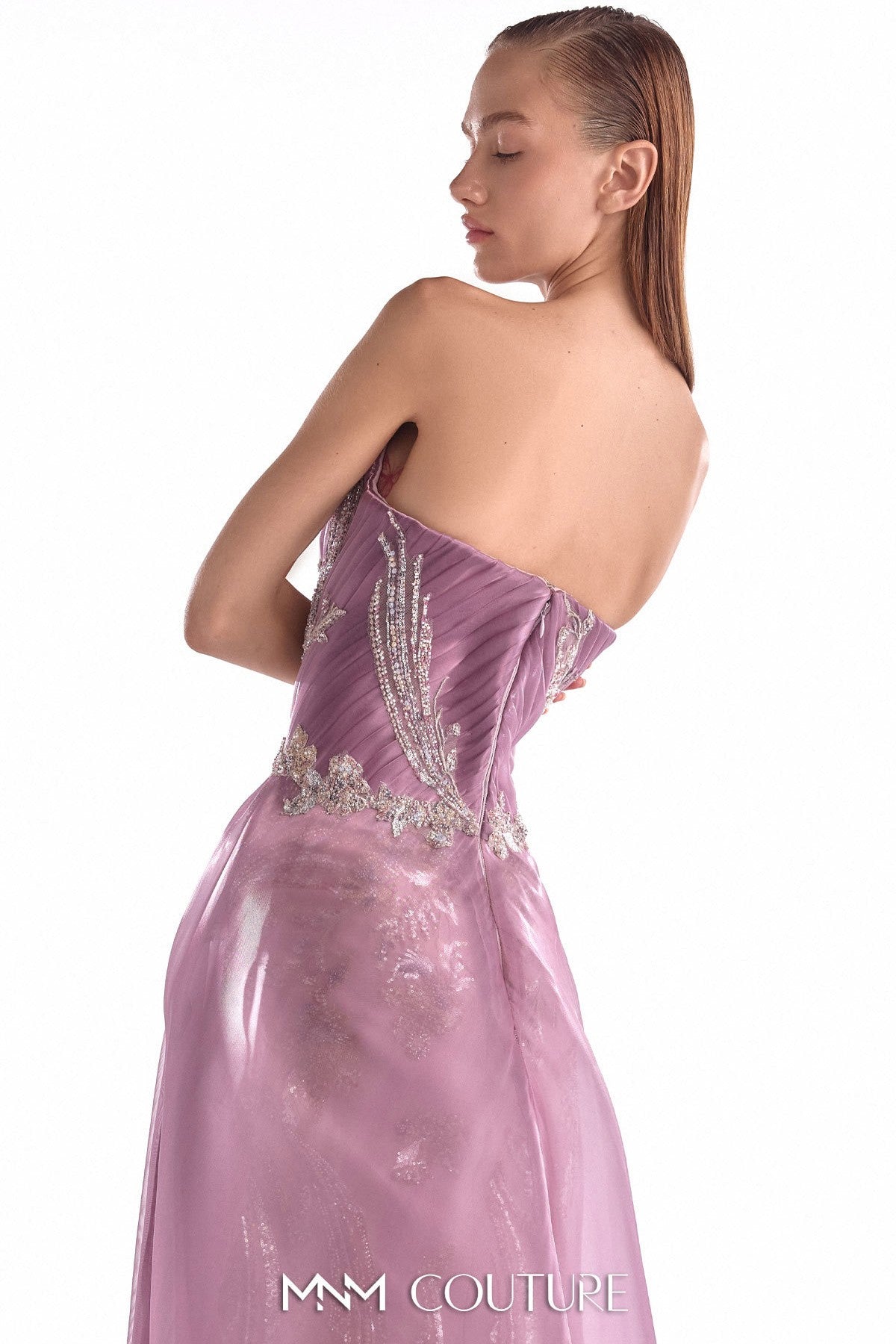 Old Rose Floral Lace and Organza Gown