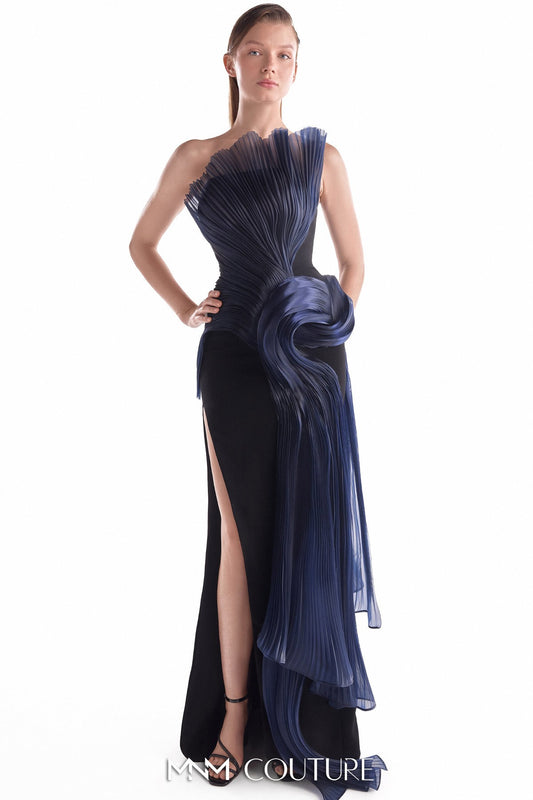 Midnight Blue Pleated Liquid Sculpture Gown