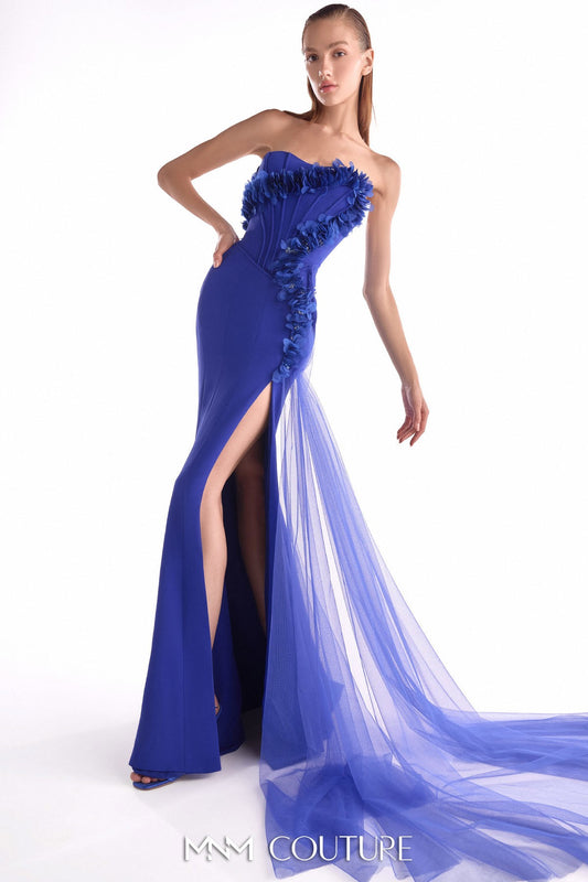 Boned Royal Blue Floral Embellished Corset Gown