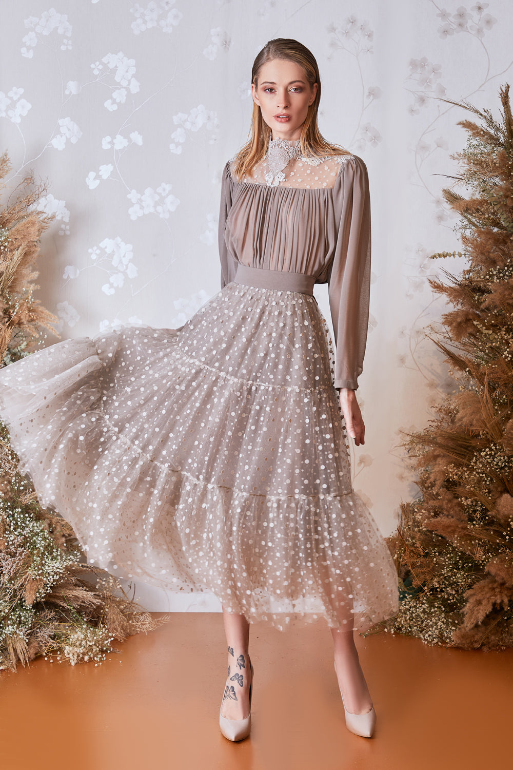 Long Sleeve Top and Midi Skirt