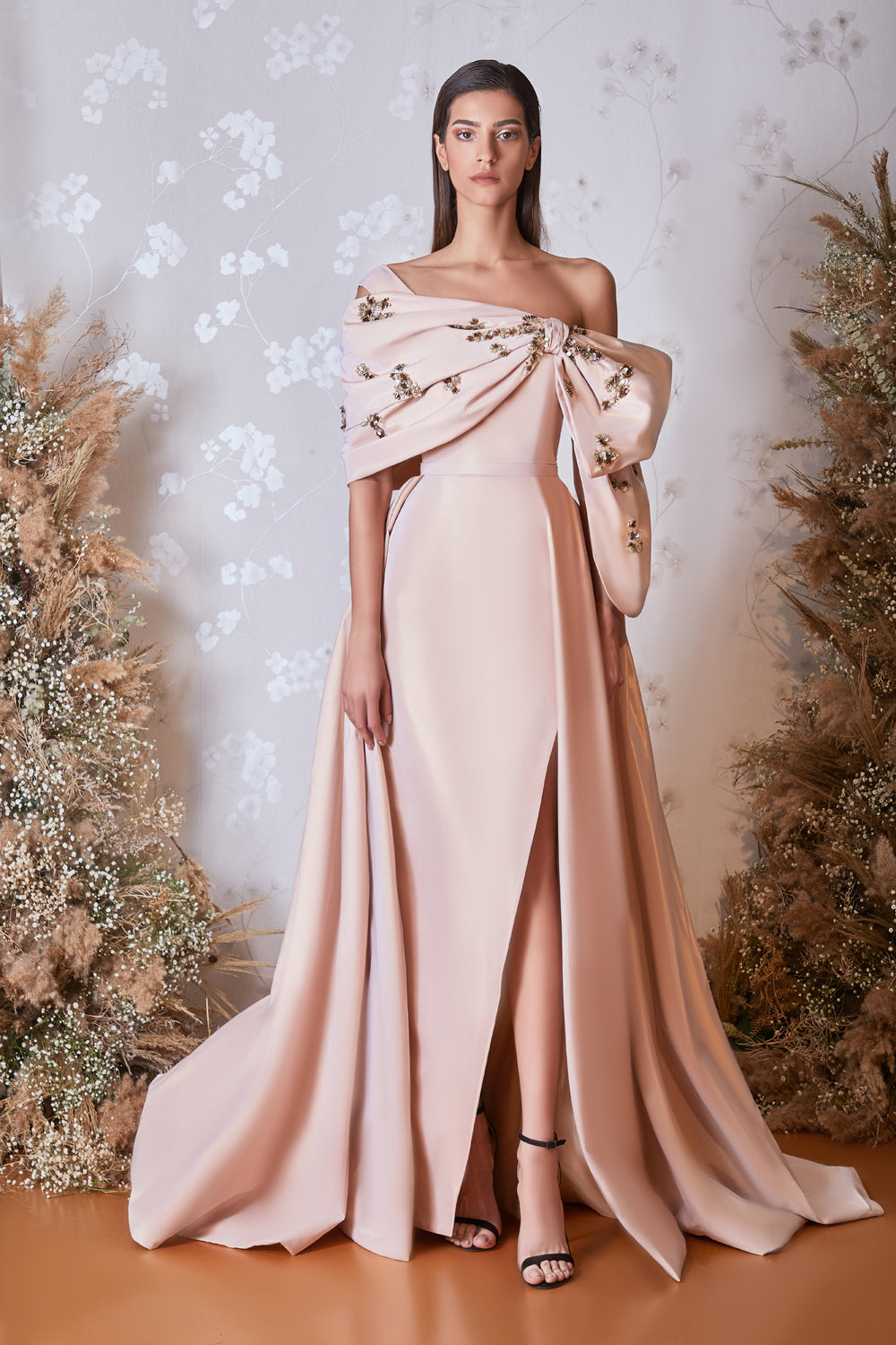 Off the Shoulder Slit Gown