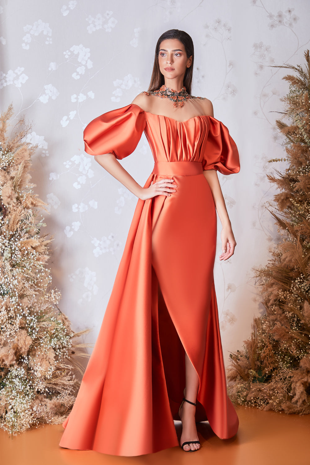 Off Shoulder Slit Gown