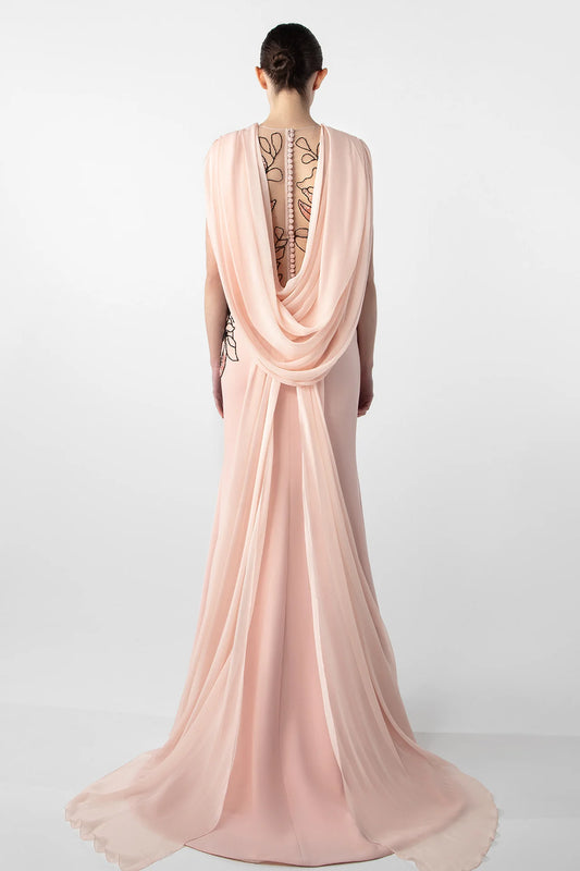 Embroidered-Crepe Gown