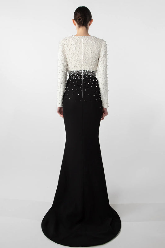 Pearl-Embroidered Crepe Gown