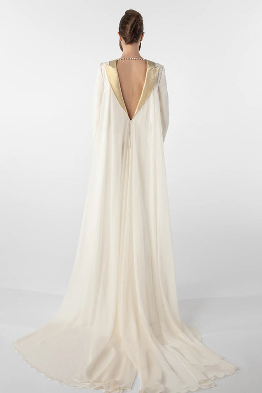 Crepe Gown with Metallic Collar
