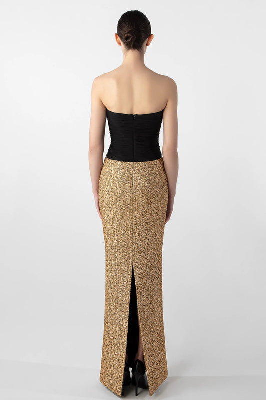 Strapless Tweed and Chiffon Gown