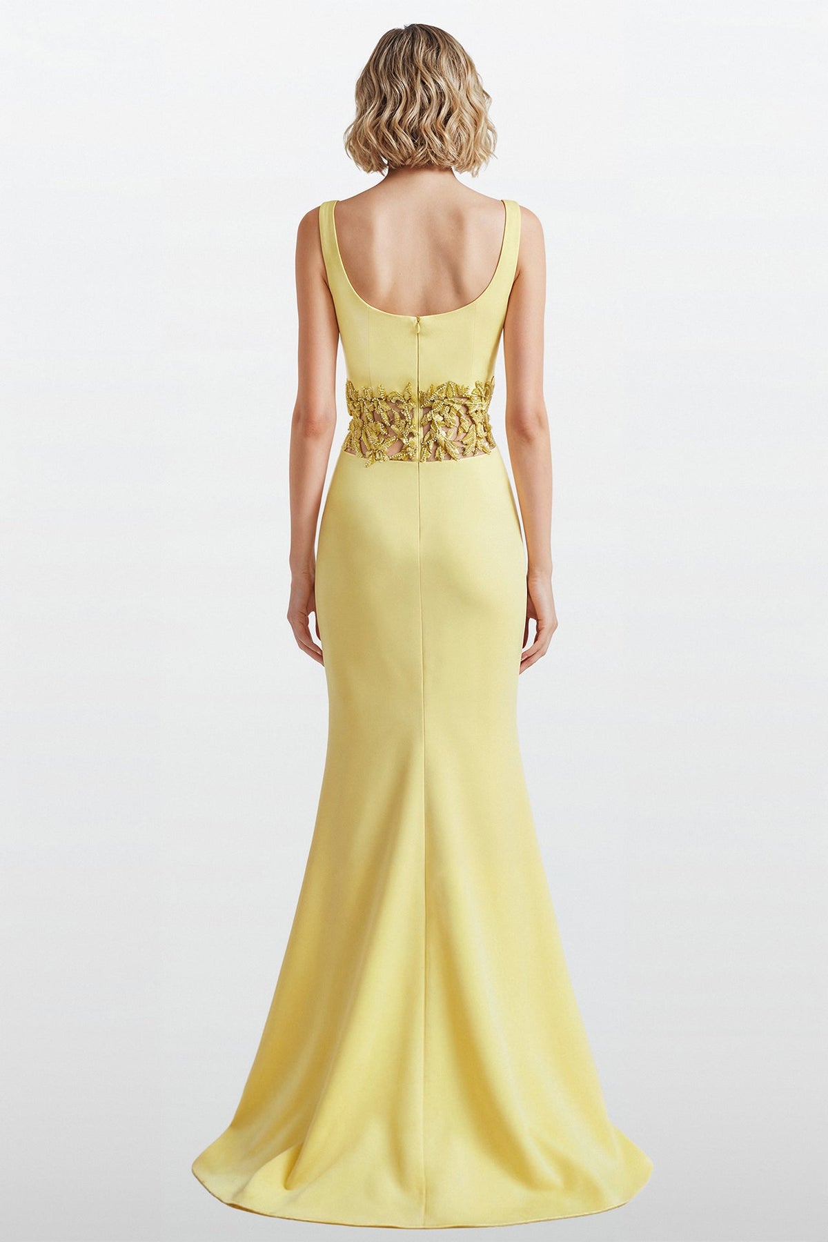 Scoop-Neck Embroidered Waist Gown