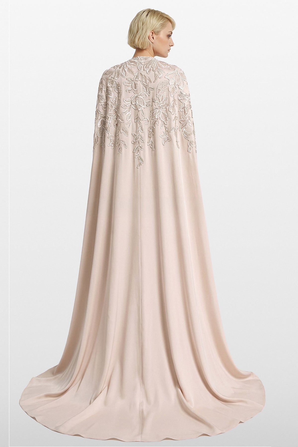 Embroidered Cape Illusion Gown