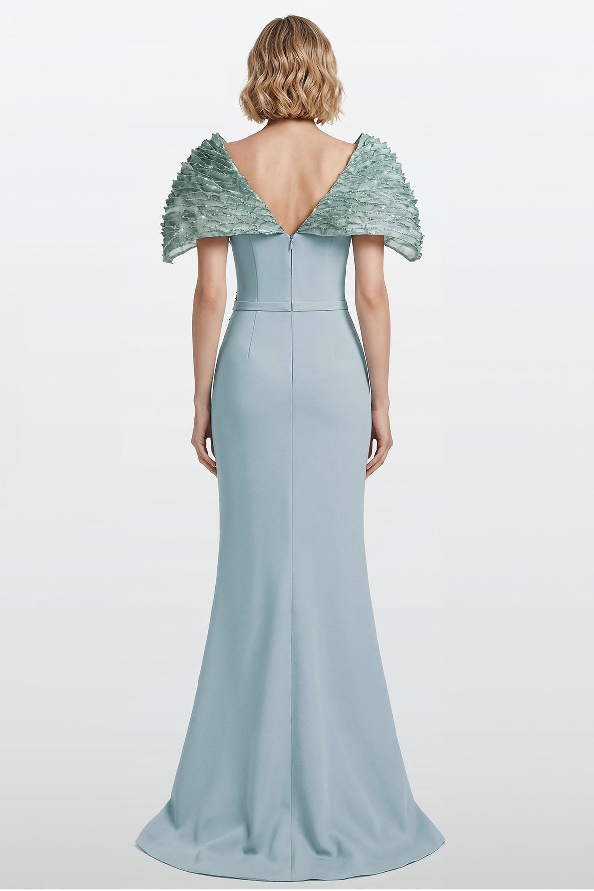 Textured Capelet V-Neck Gown