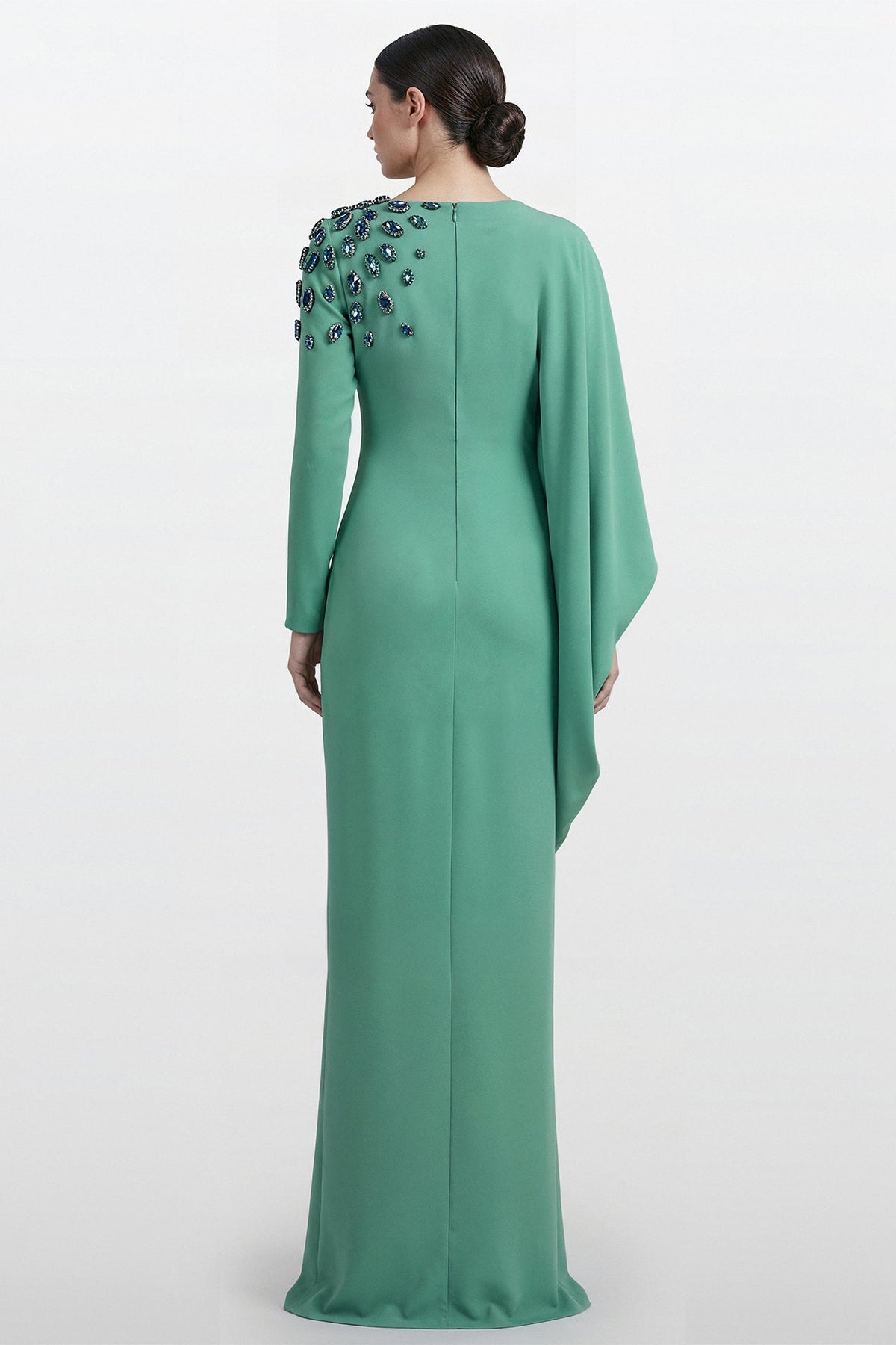 Asymmetric Cape-Sleeve Gown