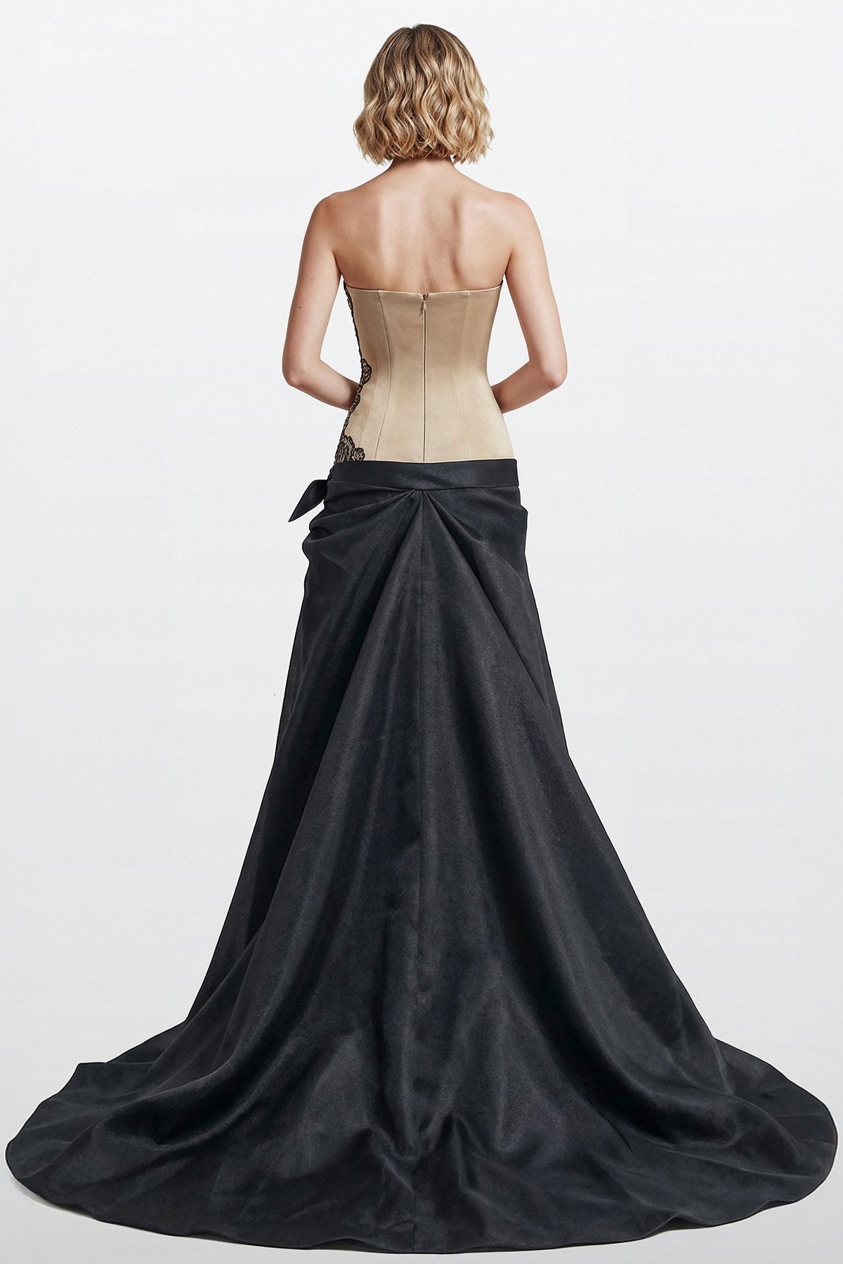 Strapless Embroidered Drop-Waist Gown