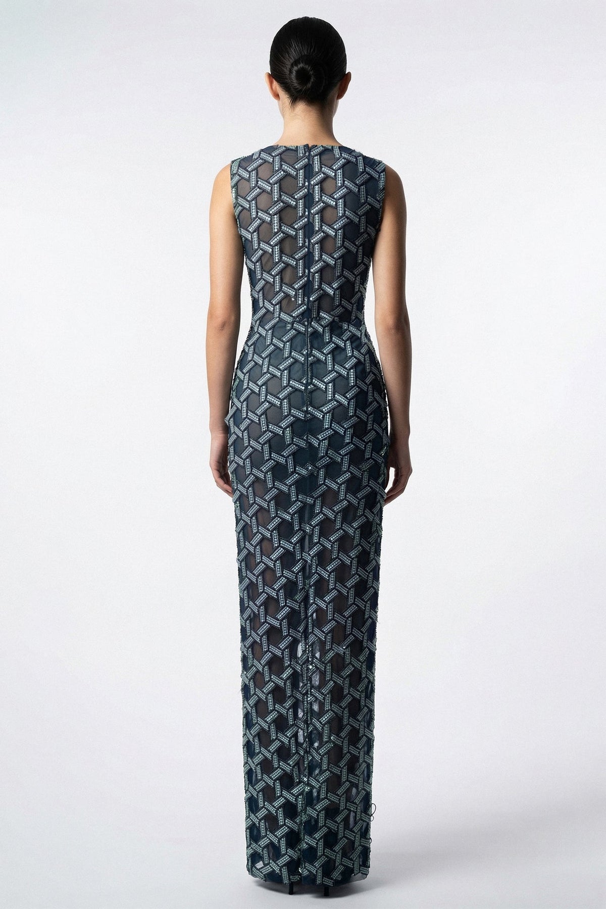 Bateau-Neck Beaded Overskirt Gown
