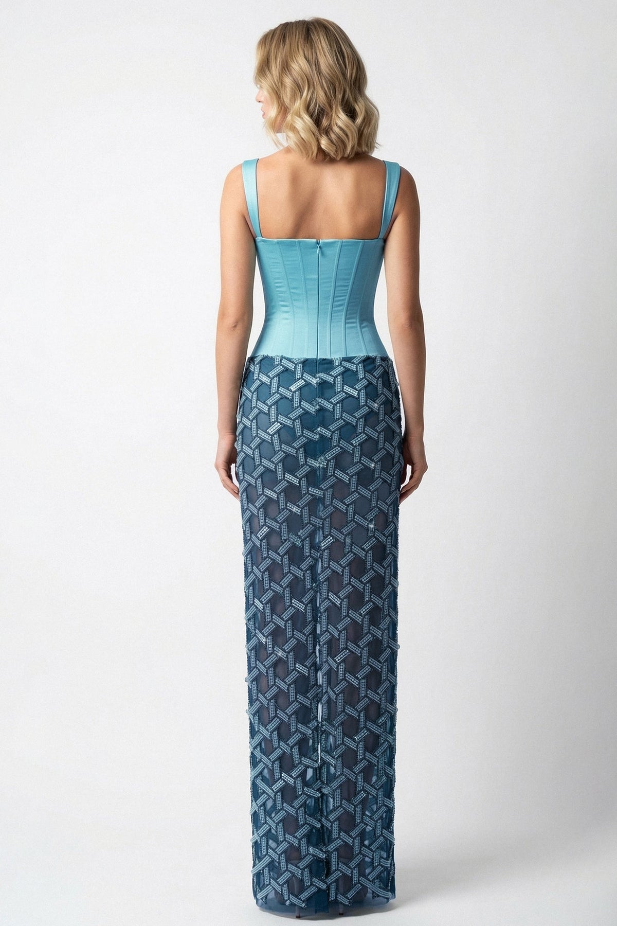 Square-Neck Corset Beaded Gown