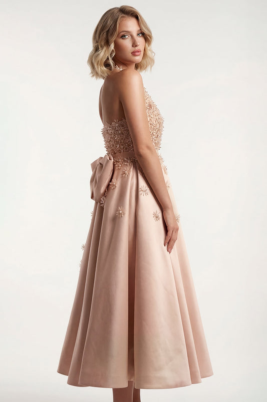 Halter Floral-Appliqué Midi Dress