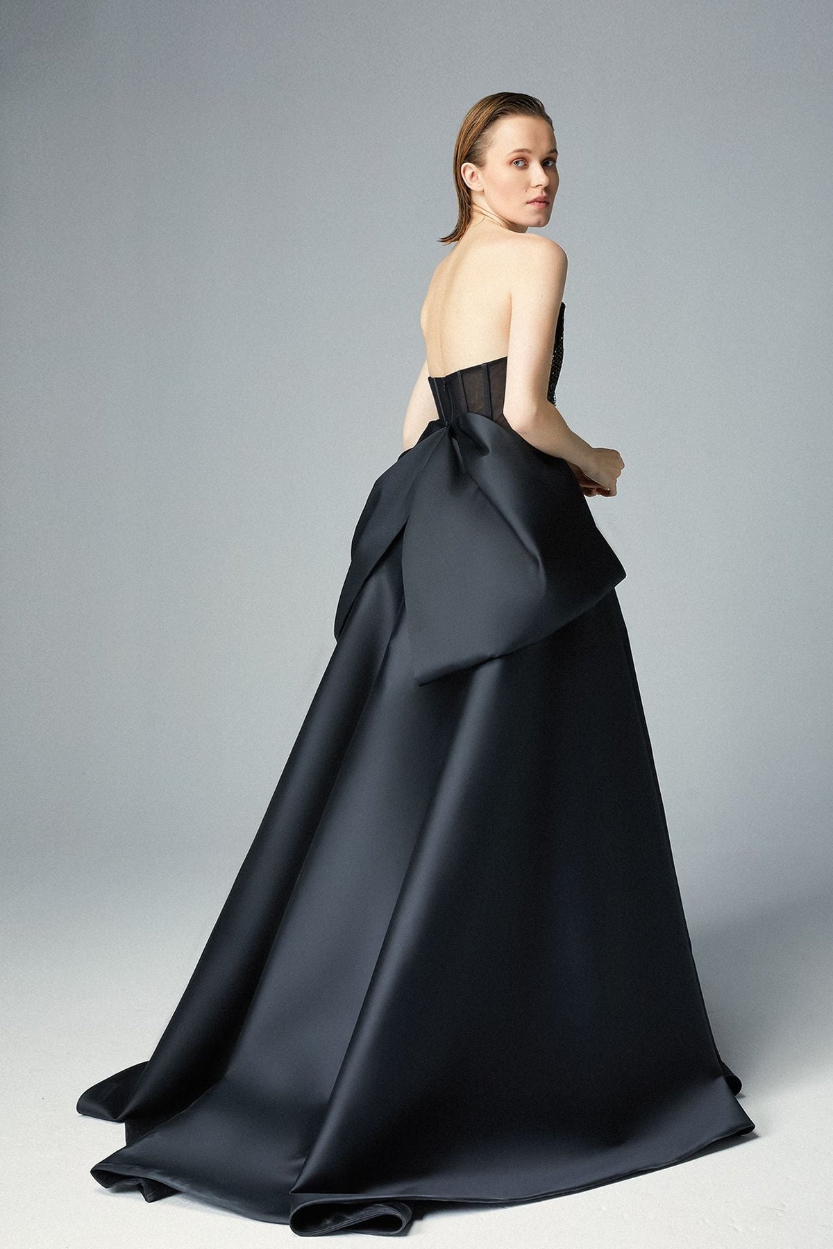 Strapless Sequin Overskirt Gown