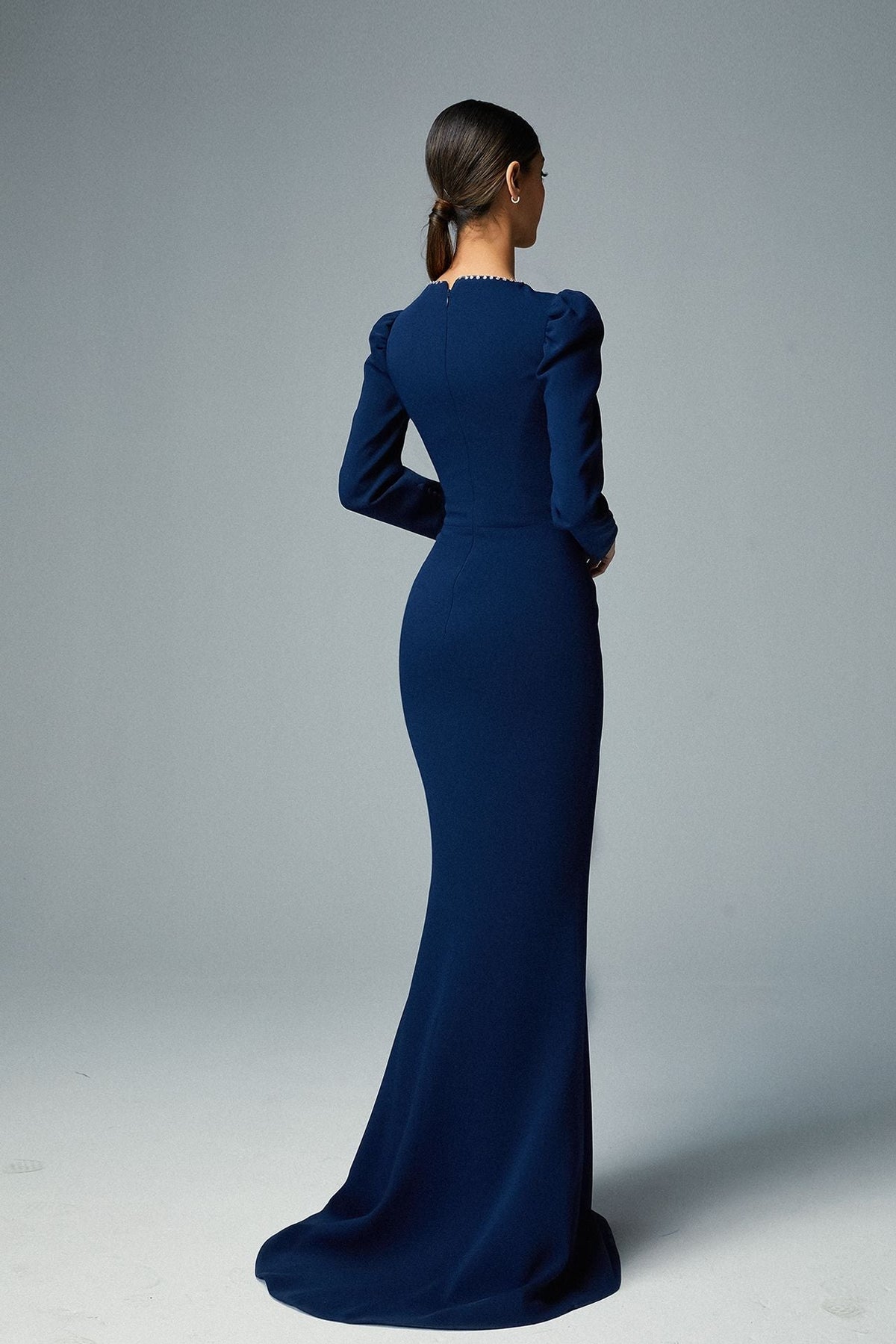 Plunging Crystal-Edged Mermaid Gown