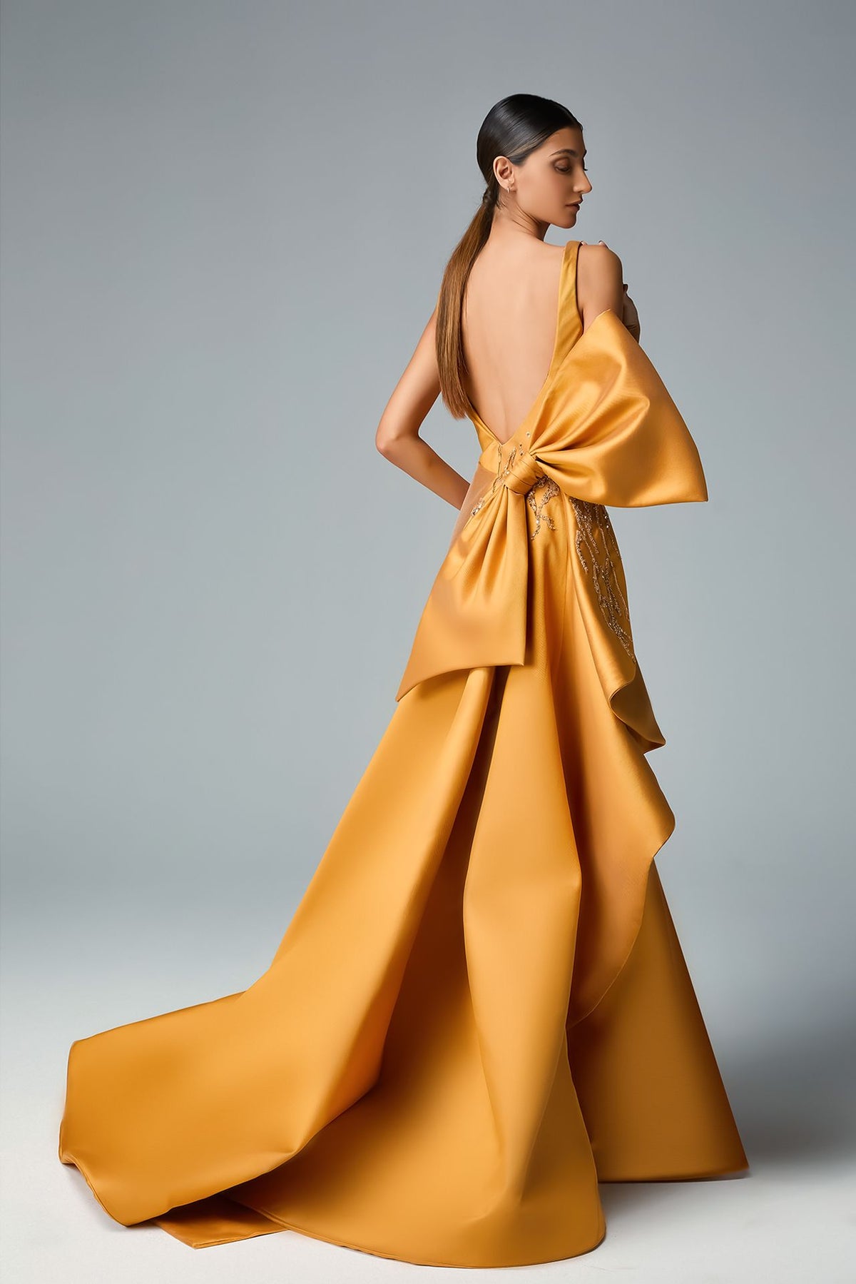 Square-Neck Bow-Back Gown