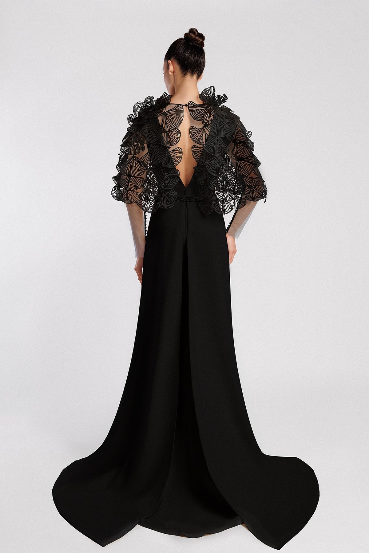 Plunging Fan-Lace Gown