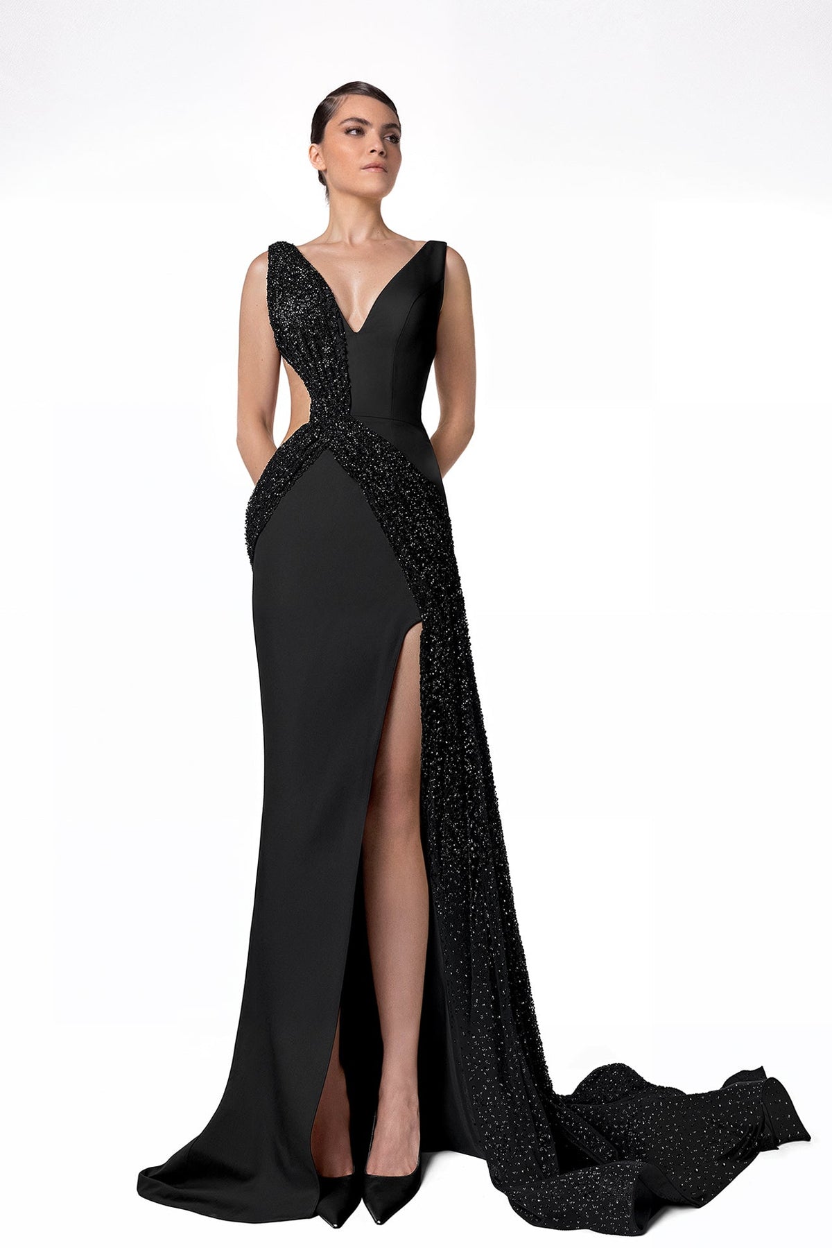 Cutout Sequin-Train Gown