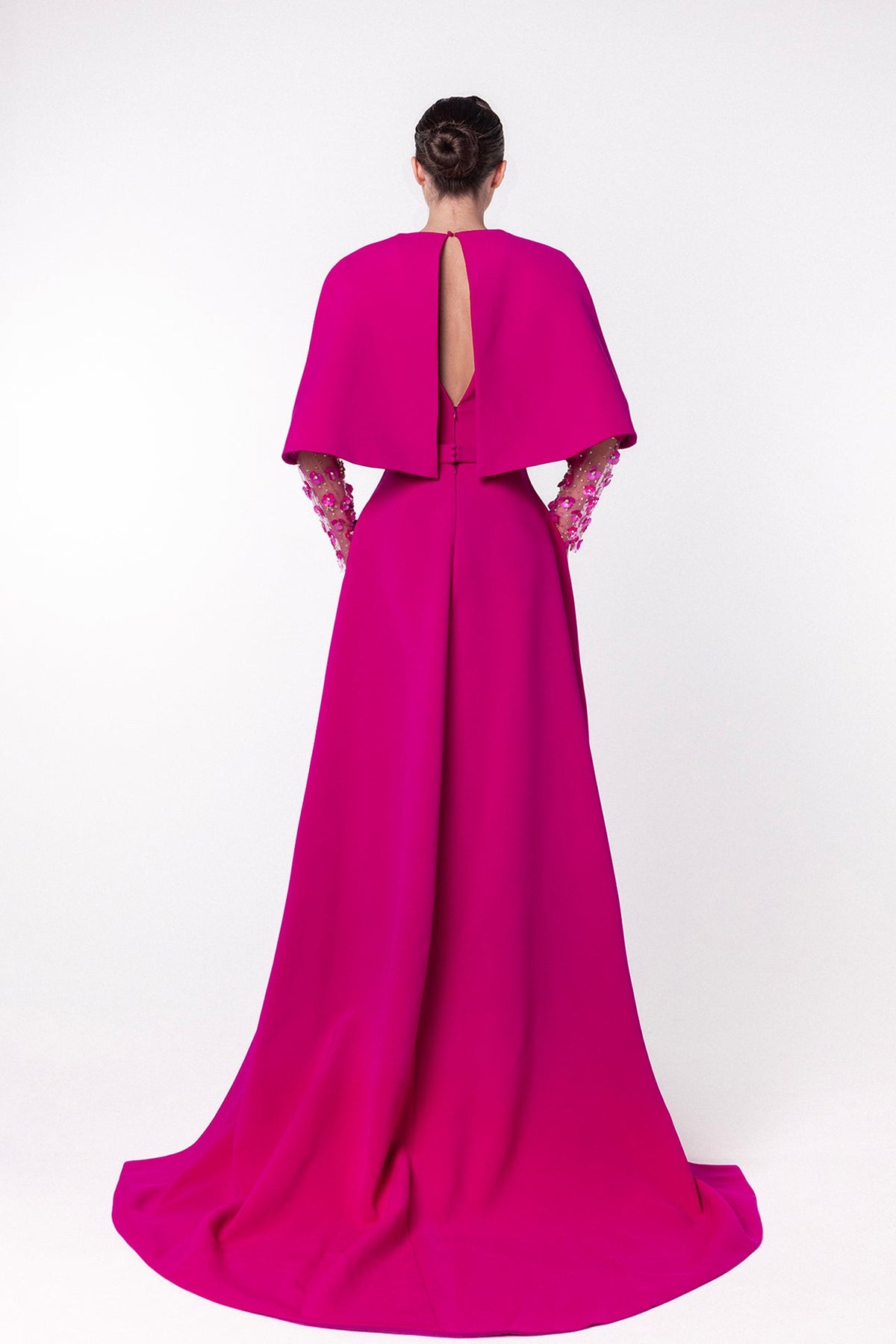 Deep V-Neck Cape Gown