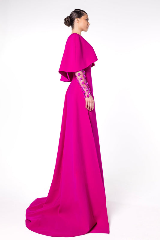 Deep V-Neck Cape Gown