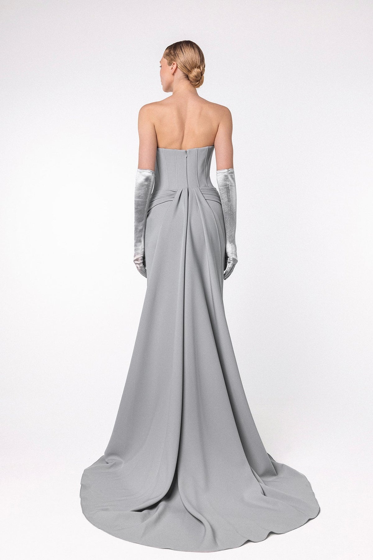 Pearl-Draped Corset Mermaid Gown