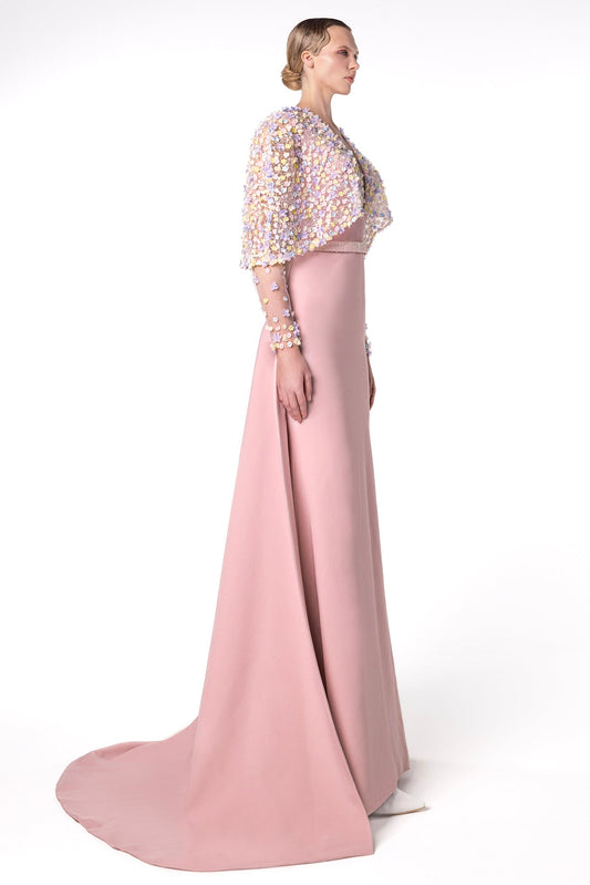 Floral Appliqué Bolero Gown