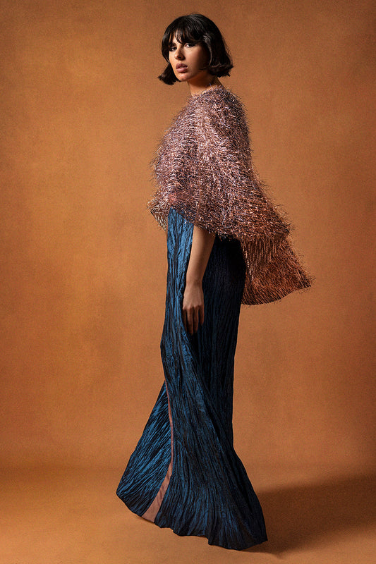 Fringed Cape-Sleeve Kaftan