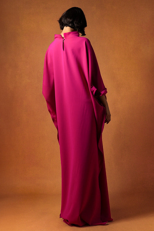 High-Neck Rosette Crepe Kaftan
