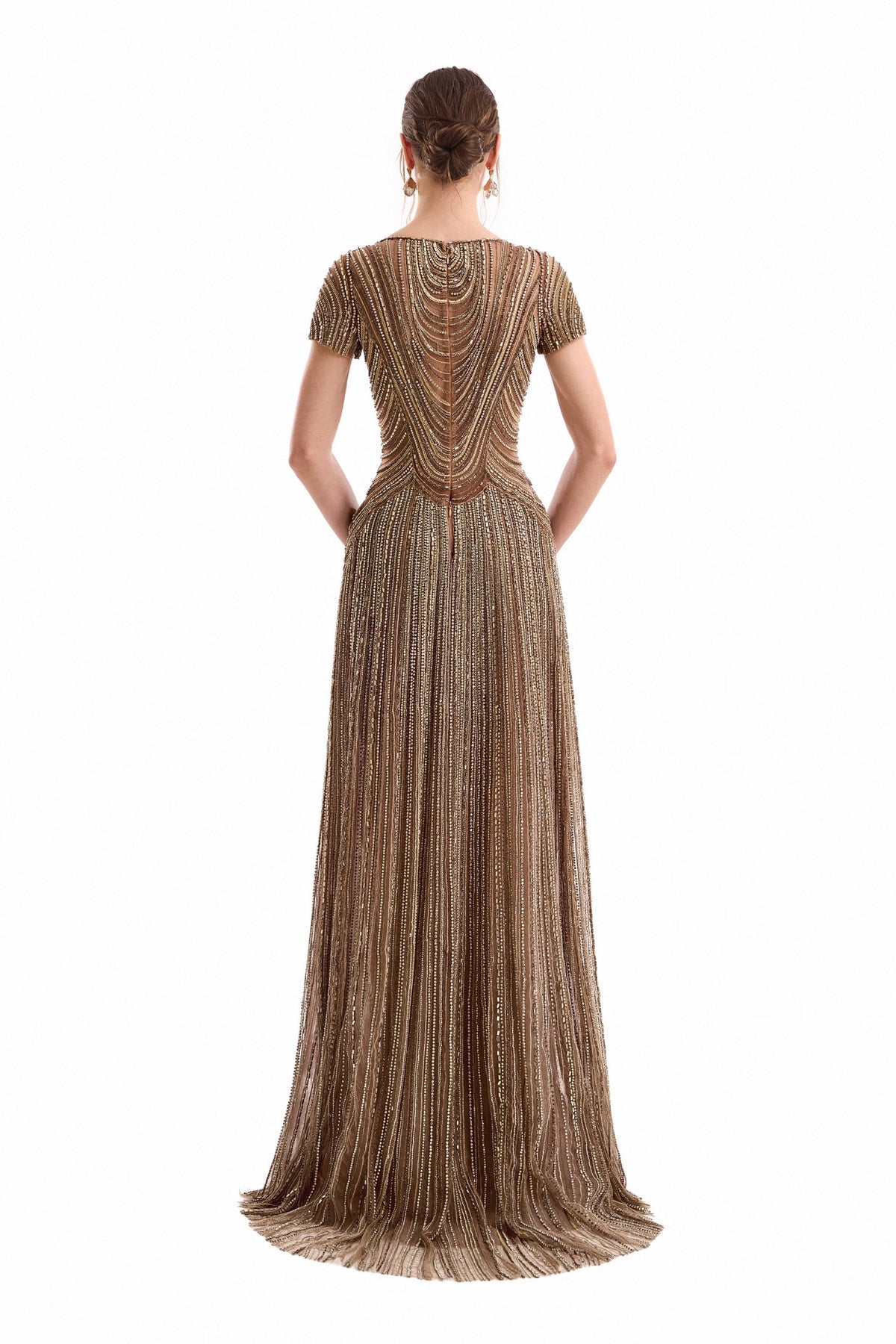 Beaded Square-Neck Dress - Brown