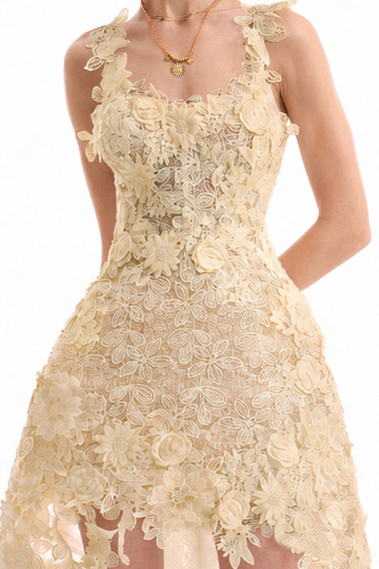 Floral Cage Short Dress - Yellow
