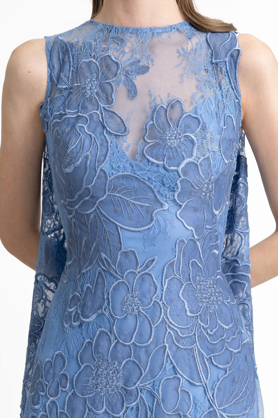 Embroidered Lace Dress with Cape