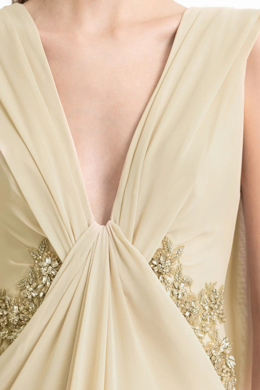 Draped V-Neck Beaded Dress