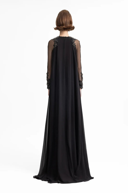 Beaded Sleeve Dress with Back Cape