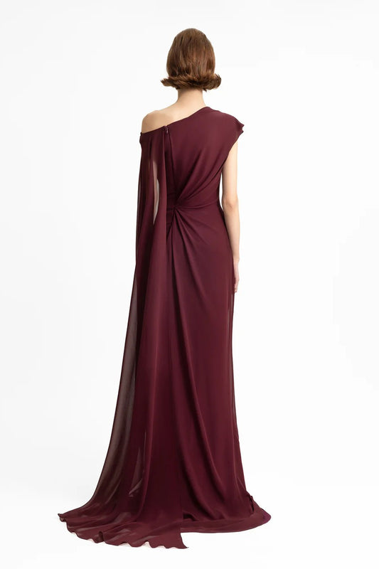 Draped Dress with Cape Sleeve