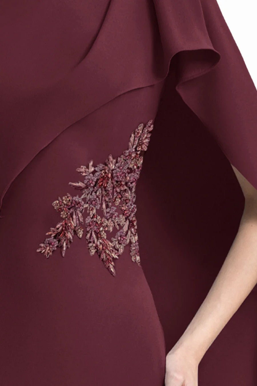 Draped Crepe Dress with Beaded Cape