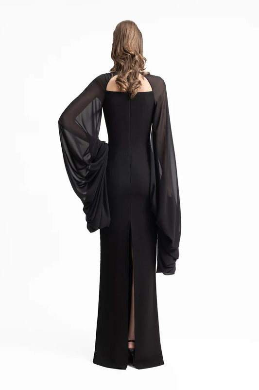 Beaded Dress with Puffed Sleeves