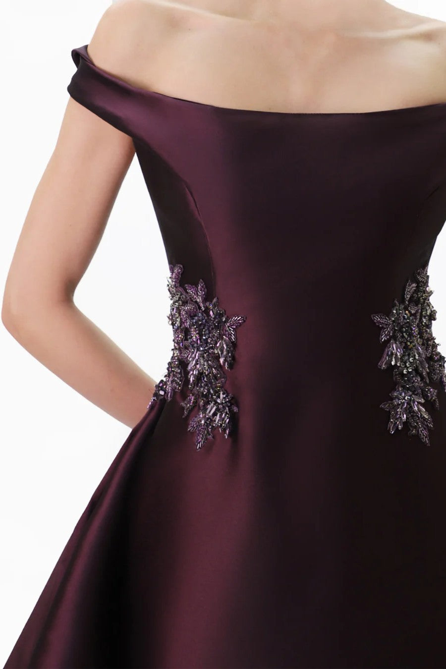 Off-Shoulder Beaded Mikado Dress